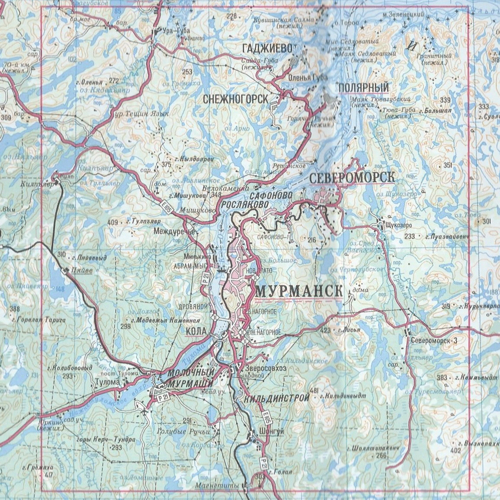 Карта Мурманской области масштаб 1:500000 общегеографическая двусторонняя
