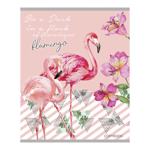 Тетрадь  48л клетка Фламинго и цветы Проф-Пресс, 48-5653