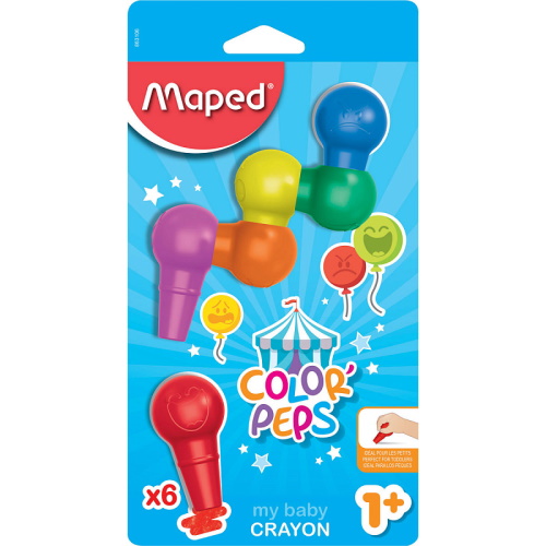 Мелки восковые  6 цветов пластиковые фигурные для раннего возраста MAPED 863106