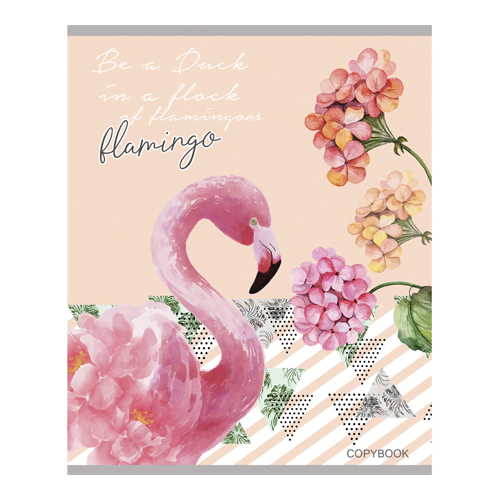 Тетрадь  48л клетка Фламинго и цветы Проф-Пресс, 48-5653