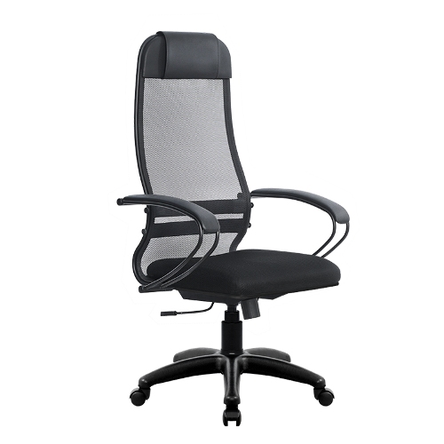 Кресло офисное МЕТТА Комплект 11 черное тканевое покрытие, спинка сетка, пластик SU-1-BP