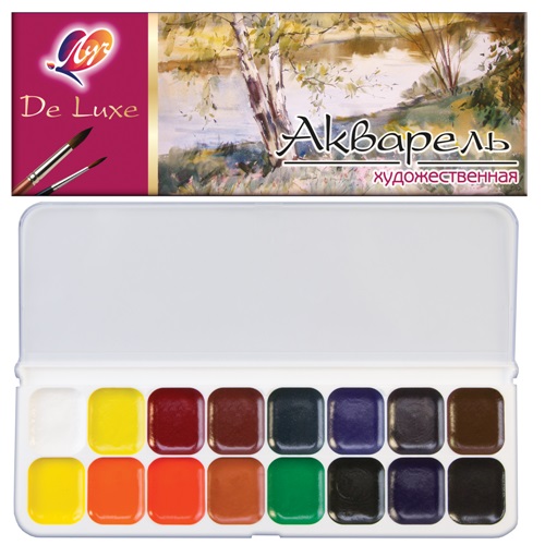 Краски акварельные медовые 16 цветов De Luxe Луч, 14С1019-08
