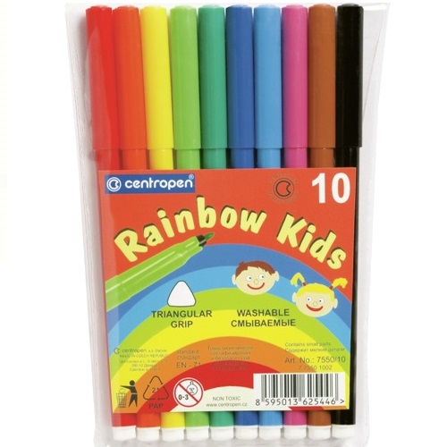 Фломастеры 10 цветов Centropen Washable Rainbow Kids Colour World 7550/10