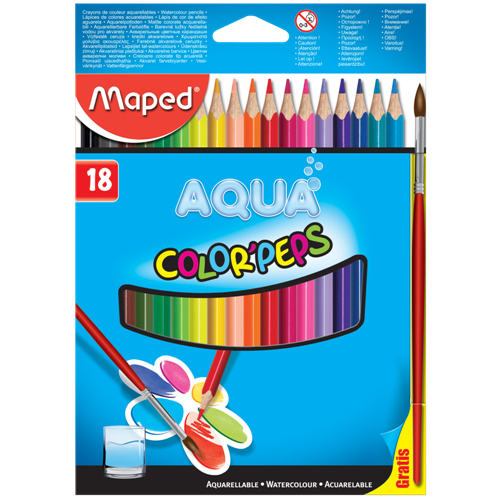 Карандаши акварельные 18 цв трехгранные ударопрочные с кистью MAPED Aqua 836012 Карандаши акварельные 18 цв трехгранные ударопрочные с кистью MAPED Aqua 836012