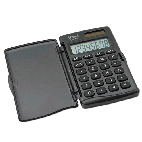 Калькулятор карманный  8 разрядов UNIEL UK-14K с боковой крышкой, черный