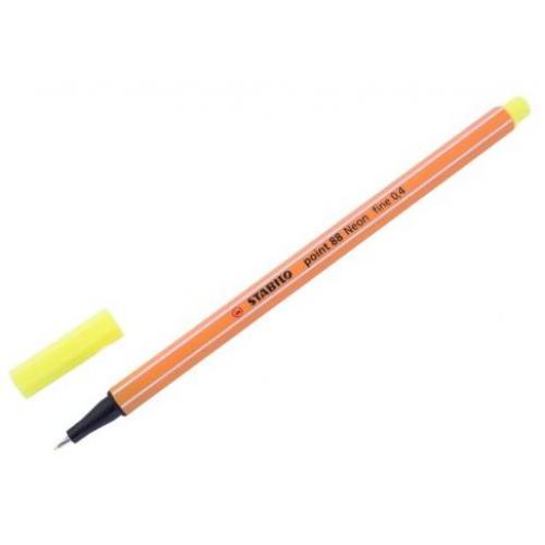 Ручка капиллярная 0,4мм желтый неон STABILO POINT 88, 88/024