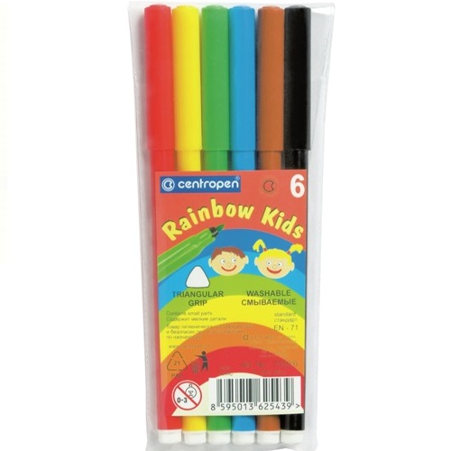 Фломастеры  6 цветов Centropen Washable Rainbow Kids, Colour World 7550/06