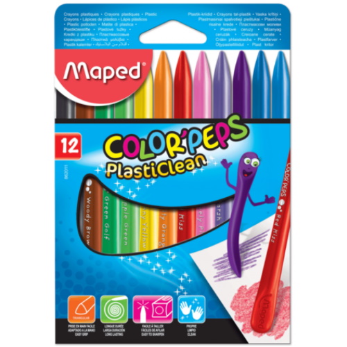 Мелки восковые 12 цветов трехгранные MAPED PlastiClean 862011
