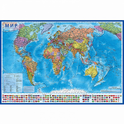 Карта Мира Политическая интерактивная 199х134см масштаб 1:15,5М ламинированная в тубусе Globen КН093