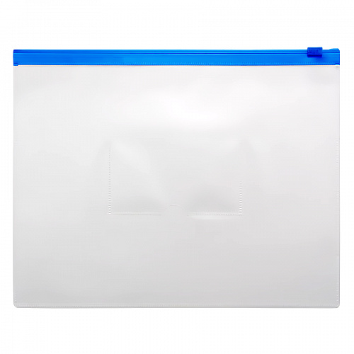 Папка-конверт на молнии А5 0,15мм синий пластик, карман для визитки Бюрократ BPM5ABLUE