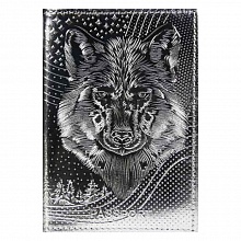 Обложка для паспорта из натуральной кожи серебряная Волк Металлик Имидж, 1,2-074-244-0