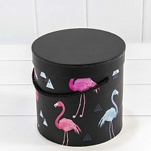Коробка подарочная цилиндр  18х7,2см Фламинго на черном фоне OMG 720130/22