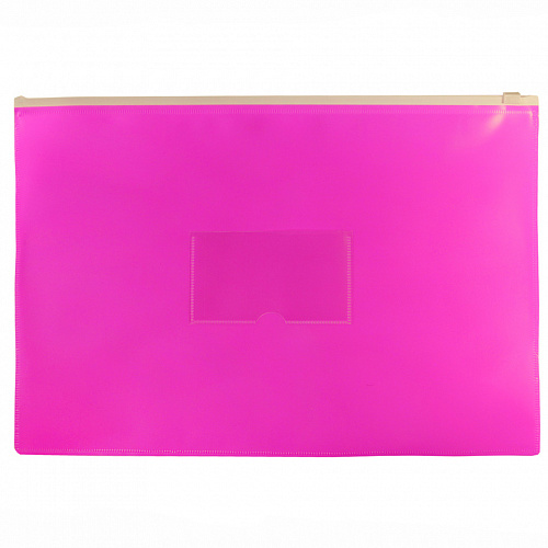 Папка-конверт на молнии А4 розовый, карман для визиток Бюрократ Double Neon DNEBPM4APINK