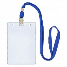 Бейдж  87х120мм вертикальный с клипсой на шнуре синий упаковка 10шт (цена за шт) ДПС, 1065.ВК-101