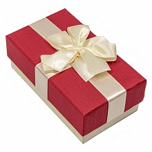 Коробка подарочная прямоугольная  15,5х9х5,8см с двойным бантом Красный/Бежевый OMG 720691/3
