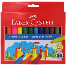 Фломастеры 12 цветов Faber-Castell Jumbo утолщенные смываемые, 554312