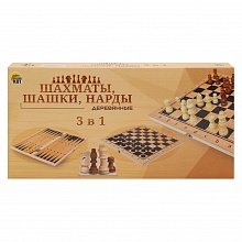 Набор настольных игр 3в1 нарды, шашки, шахматы дерево Рыжий кот, ИН-4157