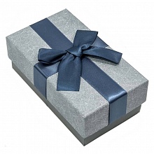 Коробка подарочная прямоугольная  15,5х9х5,8см с бантом Серо-голубая OMG 720691/8