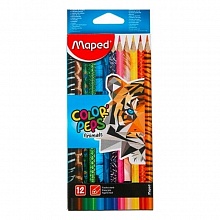 Карандаши  12 цв трехгранные ударопрочные декорированные MAPED Color Peps Animals 832212