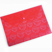 Папка-конверт с кнопкой А4 пластик 0,18мм Листочки красный Бюрократ PK810RED