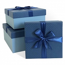 Коробка подарочная квадратная  21х21х11см синяя-голубая с бантом Д10103К.142.1 
