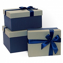 Коробка подарочная прямоугольная  21x17x11см серая-синяя с бантом Д10103П.120.2 