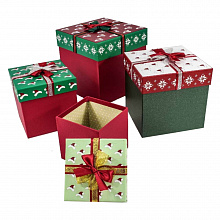 Коробка подарочная куб  19х19х18,5см с бантиком Новогодние шапочки OMG 720300-763