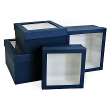 Коробка подарочная квадратная  21х21х11см синяя с прозрачным окном Д10103К.186.2
