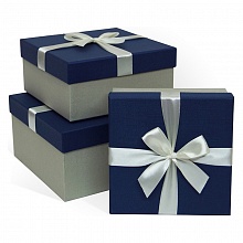 Коробка подарочная квадратная  19х19х9см синяя-серая с бантом Д10103К.118.2 