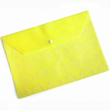 Папка-конверт с кнопкой А4 пластик 0,18мм Листочки желтый Бюрократ PK810YEL