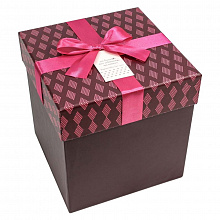 Коробка подарочная куб  13,5х13,5х13см с бантом Коричневая OMG 720300-300