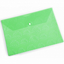 Папка-конверт с кнопкой А4 пластик 0,18мм Листочки зеленый Бюрократ PK810GRN