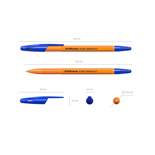 Ручка шариковая 0,7мм синий стержень масляная основа R-301 Orange Stick Erich Krause, 43194