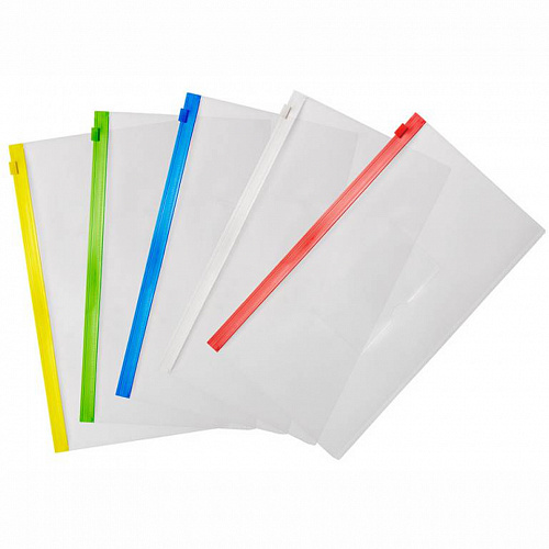 Папка-конверт на молнии 150х265мм пластик 0,15мм ассорти, карман для визитки Бюрократ BPM6A