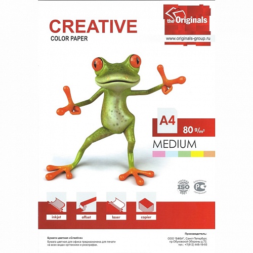 Бумага для офисной техники цветная А4  80г/м2  50л  5 цветов радуга медиум Крис Creative, БОpr-50р