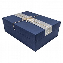 Коробка подарочная прямоугольная  29х21х9см синяя с кожаным бантом OMG 720583/6