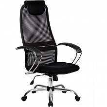 Кресло офисное МЕТТА Metta черное тканевое покрытие, спинка сетка, хром BK-8CH
