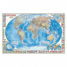 Карта Мира Политическая 124х80см масштаб 1:24м с флагами ламинированная ГЕОДОМ 9785906964588