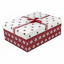 Коробка подарочная прямоугольная  31х22х11см Новогодние шапочки белый и винный OMG 720661/5