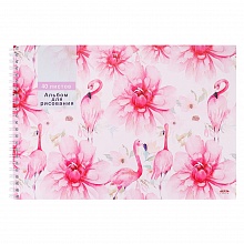 Альбом для рисования А4 40л спираль Фламинго и цветы Проф-Пресс, 40-5481