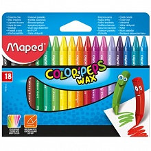 Мелки восковые 18 цветов трехгранные MAPED Wax 861012