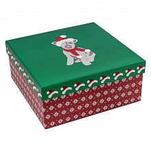 Коробка подарочная квадратная  18х18х8,5см Новогодняя красный/зеленый OMG, 720300-284