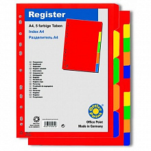 Разделитель пластиковый А4 5 цветов, Оffice Point, 3805500-02