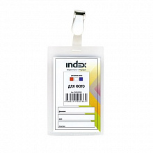 Бейдж на клипсе 9х6см вертикальный белый пластик с вкладышем INDEX, INB19/WH