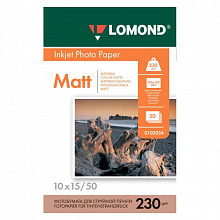 Фотобумага Lomond 10х15см 230г/м2 матовая 50л для струйной печати, 0102034