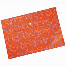 Папка-конверт с кнопкой А4 пластик 0,18мм Листочки оранжевый непрозрачный глянец Бюрократ PK813NOR