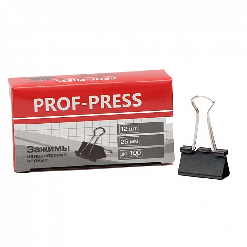 Зажим для бумаг 25мм черный Проф-Пресс ЗК-4167