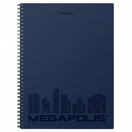 Тетрадь спираль  80л А4 клетка с пластиковой обложкой Megapolis синяя Erich Krause, 45947