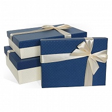 Коробка подарочная прямоугольная  25x17x6см синяя-слоновая кость Д10103П.286.2