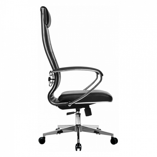 Кресло офисное МЕТТА К-29 черное, хром, кожа сиденье и спинка мягкие
